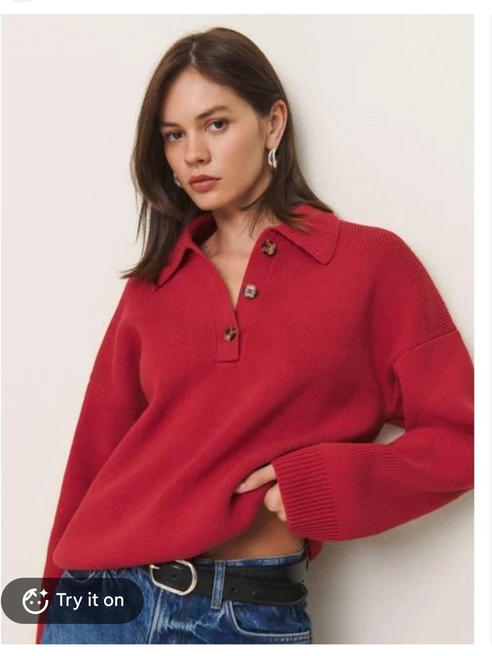 Reformation Brooklyn Organic Cotton Polo Sweater in Red